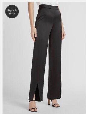 Wide-Leg Black Split-Hem Pants
